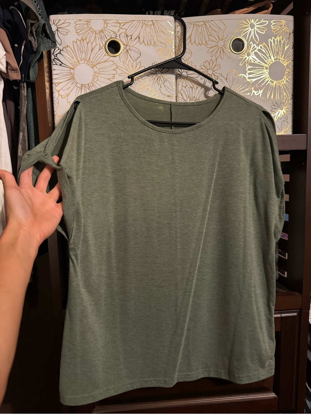 Women’s Short Sleeve Tie-Shoulder Top — Olive